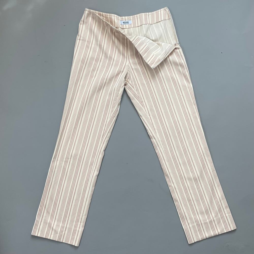 Moschino Cheap and Chic Cotton Striped Low-Waist Trouser Cream Tan Pinstripe sz8